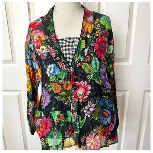 Pero floral and check cotton silk  top NWT